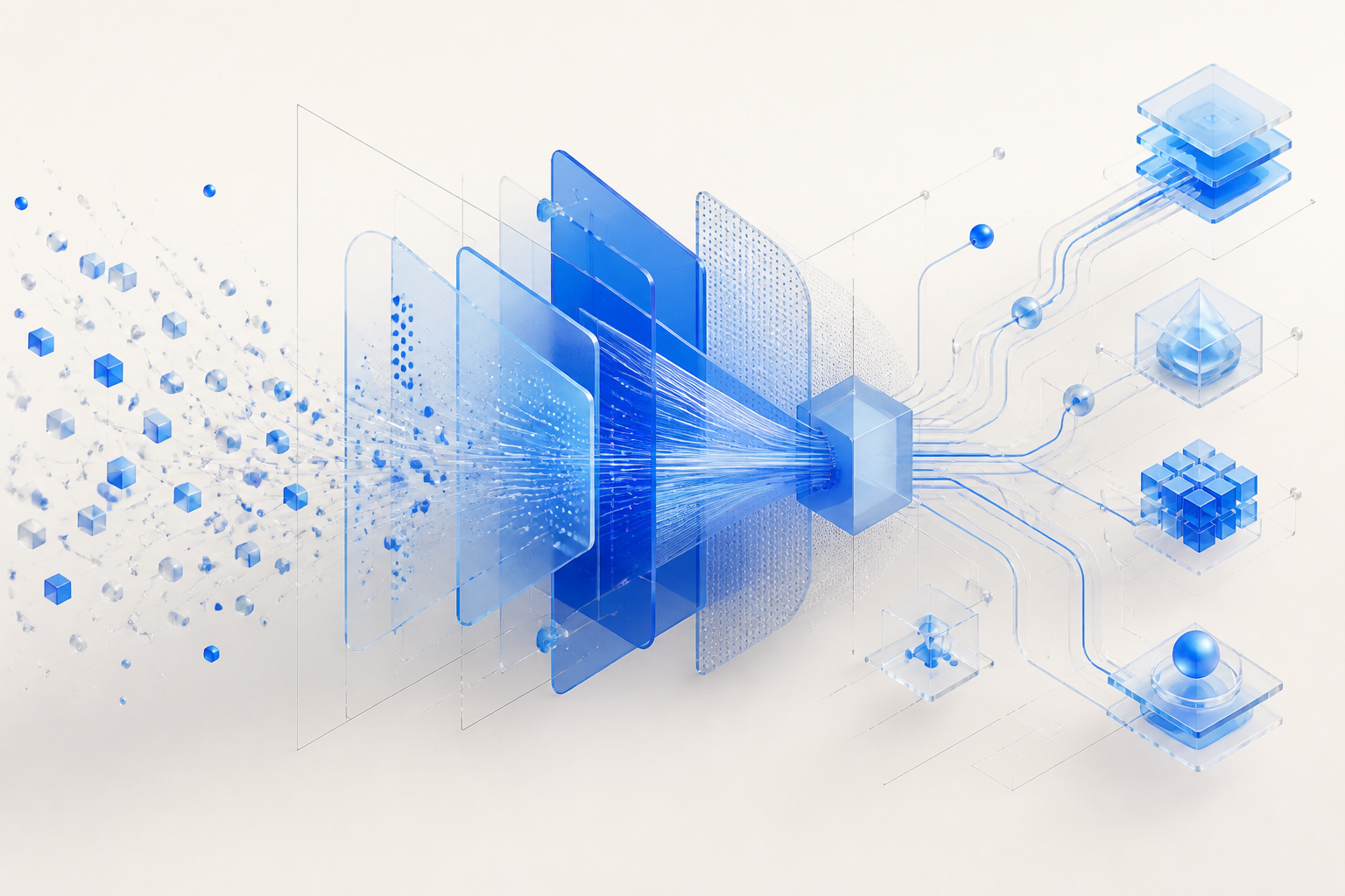 Abstract visualization of data becoming connected intelligence